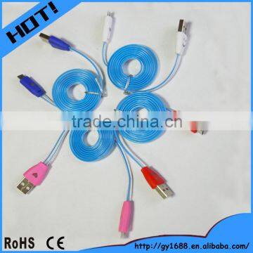 Colorful Flat Micro USB cable with LED light for Smartphone 1m