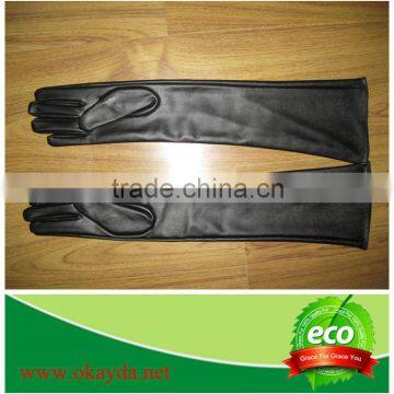 Ladies long black leather gloves sheepskin gloves