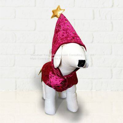 Wholesale Dog Dress Red/ Golden Star Cloak Dog Clothes/ Diamond Velvet Red Dog Clothes photo-2