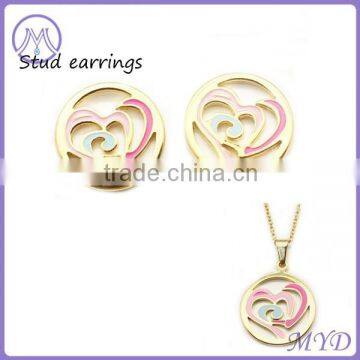 fashion gold plated pendant necklace and stud earrings jewelry set