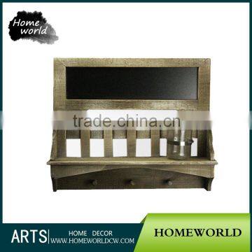 Original Decorative Rectangular Display Wood Wall Shelf with Blackboard & Hooks