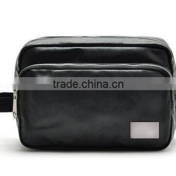 Customized western style black pu cosmetic bag travel portable wash bag