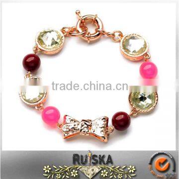 Alloy Bowknot Plastic Beads Gold Bracelet Model