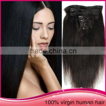 Factory direct selling Top Grade Brazilian Human Hair Silky Straight Clip In Hair Extension