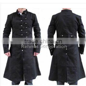 MENS MILITARY TRENCH STRAIGHT COAT CRIMINAL BLACKLIST STEAMPUNK BLACK GOTHIC