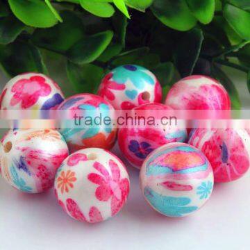 Wow!! 2016 Newest Fashion Acrylic Matte Pearl Print Flower Bubblegum Ball Large Round Beads For Kids Jewelry Making!