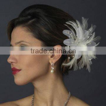 Feather Pearl & Austrian Crystal Flower Bridal Hair Clip Wedding Hair Accessories