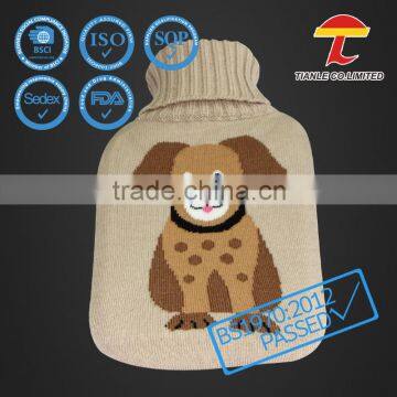 Dog pattern knitted hot water bag cover