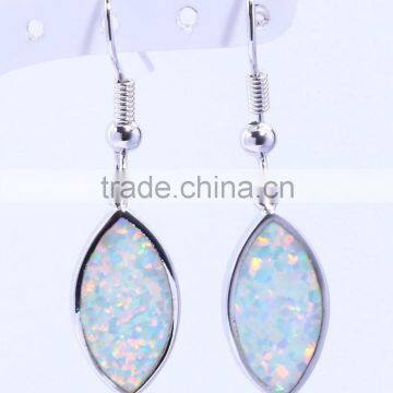 Lady Synthetic Blue Opal Inlay Leaf Dangle Earrings 925 Sterling Silver Leaf Hook Earring