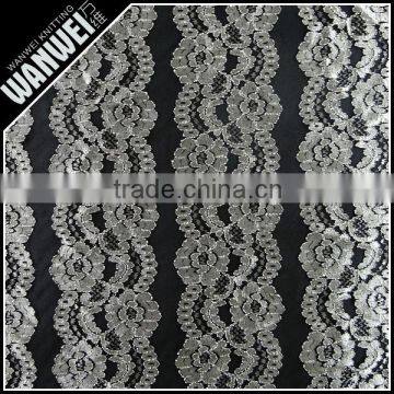 black double flowers with bright and resilient mesh for wedding dress Chantilly lace plain yarn polyester nylon lace fabric