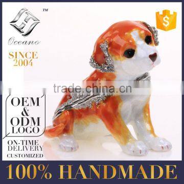 New arrival customized dog reinstone pewter jewelry box