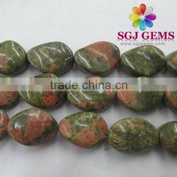 15x20 Unakite,Semi precious stone twisted oval beads