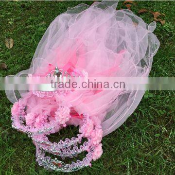 Hot Sale Kids Plastic Crown Pink Polyester Tulle Garland