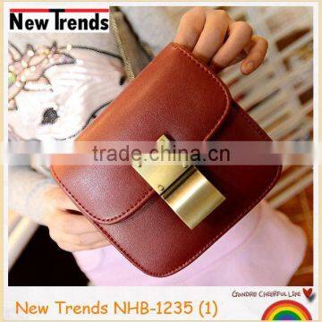 Fashion brown small bag with golden buckle