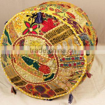 Indian Ethnic Vintage Footstool Furniture Patchwork Bohemian Round Cotton Chair Pouffe Pouf Ottoman photo-3