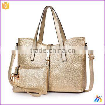 2015 The Most Popular Handbag emboss leather tote ladies shoulder bag set