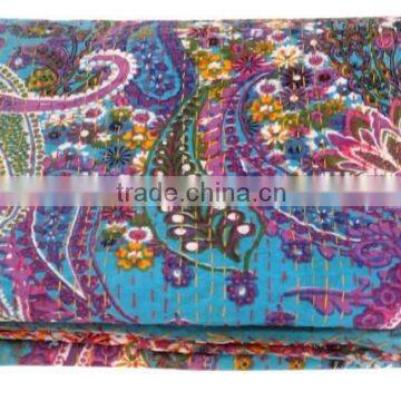 RTHKG-6 Traditional Handmade Purple Paisley Cotton Fabric Patchwork Gudri Throw Kantha Vintage Bedspread Wholesaler Jaipur photo-4