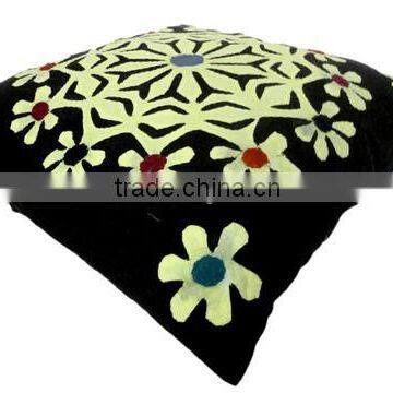 RTHCC-56 White Daisy Flowers Applique Cut Patchwork Art Kantha Cotton cushion covers New Year Christmas Home Decor Gift