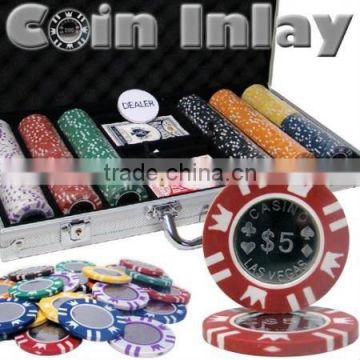 Coin Inlay Casino ABS Custom Poker Chip Set with Aluminum Case - 300 Piece