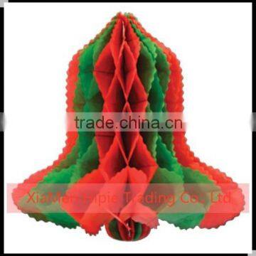 Vintage Red & Green Paper Honeycomb Hanging Folding Christmas Bell