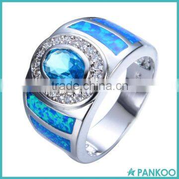 Wholesale China 925 Sterling Silver Pave Blue Crystal Synthetic Opal Jewelry Wedding/Party Ring