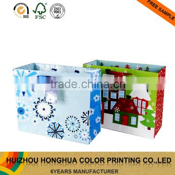 Wholesale custom gloss lamination christmas paper bags paper gift bags with handles