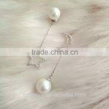 latest design of moon and star stud long pearl earrings