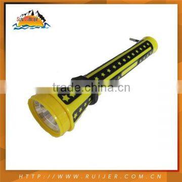 Promotional two color MIX injection rechargeable plastic led flashlight torch