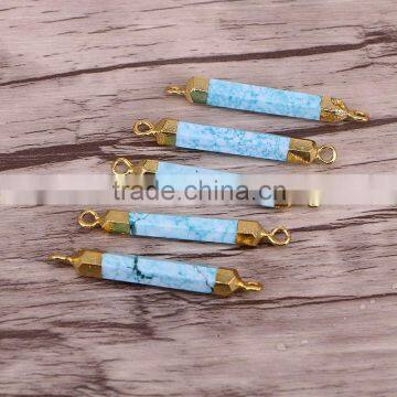 Long and Thin Turquoise Druzy Stone Connector Beads, Gold Plated Natural Gem stone Beads For Jewelry Making