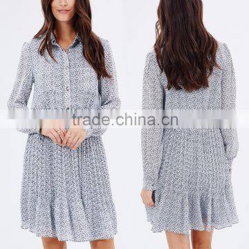 Apparel New Arrivals Autumn Herringbone Woman Long Sleeve Pleated Casual Dress
