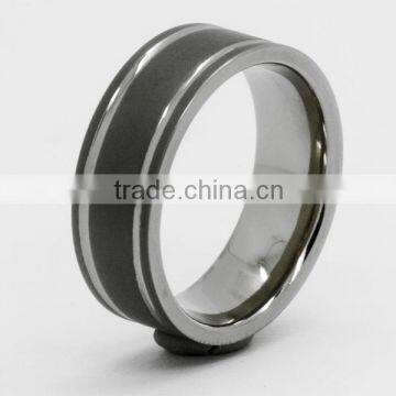 Men's Titanium Grooved Ring With Sand Stone Finish photo-4