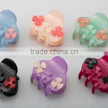 Mini plastic hair accessories decorative flower hair claw clip ladies fancy rhinestone hair claw clips