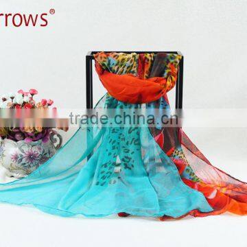 2015 Custom Lady Fashion Cotton Voile Shawl and Scarf Fresh Leopard Peony Printing for Spring Autumn photo-6
