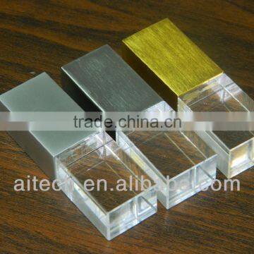 Fast delivery logo engraving crystal USB with color LED light