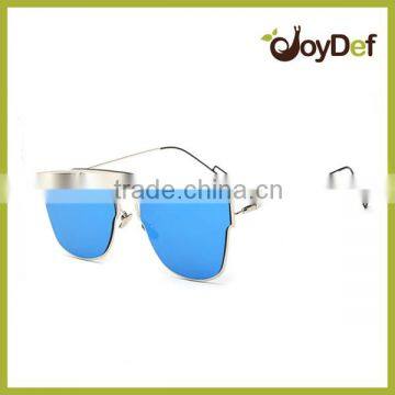 2016 Cat Eye blue Mirrored Flat Lenses Street Fashion Metal Frame Women Sunglasse