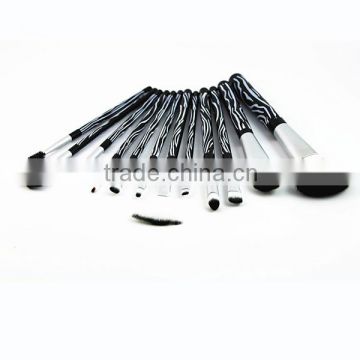 12 pcs cosmetic brush kit foundation brush set zebra-stripe makeup brushes black pu bag