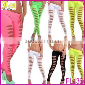 New Hot Sexy Women Ripped Skinny Leggings With Hole Candy Color Stretchy Pencil Pants Wholesale