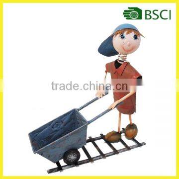 Special decoration handcraft boy cart garden cart