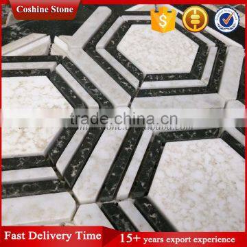 Five Layers Surround White Black Hexagon Marble Stome Mosaic With More Veins photo-3