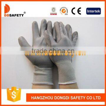 13GGray Polyester Nylon Shell PU Coated Hand Protective Safety Glove