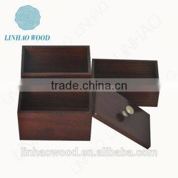out door used wooden food packaging box with lid and compartments