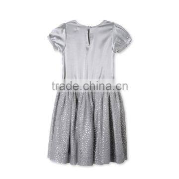 Peony Kids Party Frocks Designs Dress Gril Dresses With Silver Printed Polka Dots HSD5475 photo-6