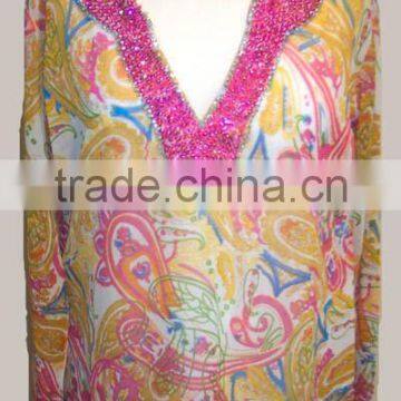 printed embroidered beach kurti