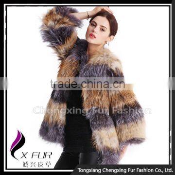 CX-G-A-233 Women Elegant Genuine Knitted Red&Silver Fox Fur Coat photo-5