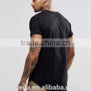 Men Summer 100% Cotton Jersey Asymetric Hem Plain Crew Neck Black T-shirt Wholesale OEM Suppliers photo-2