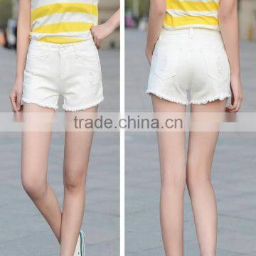 Hot Selling Summer White Elegant Burrs Denim Women Teenager Shorts photo-5
