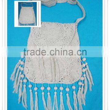 Fashion Crochet Handbag Handmade Unquied Beach Shoulder Bag 2015 With Tassel Braided Cotton Rope photo-2