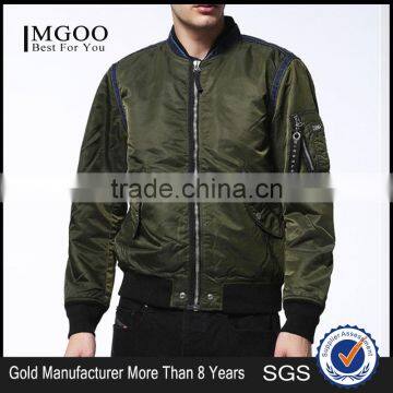 MGOO High Quality Green Nylon Bomber Jackets Custom Long Sleeves Ruffles Padded Cotton Winter Mens Tops