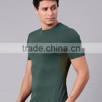 Men Green Solid Custom Color Round Neck T-Shirt Customize Mens Sports Bodybuild Tops Pure Polyester Always Fresh Running Tee photo-3