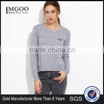 Custom Made Grey Split Side High Low Pocket Sweater Long Sleeve Round Neck Pullovers Casual Sports Sweater photo-6